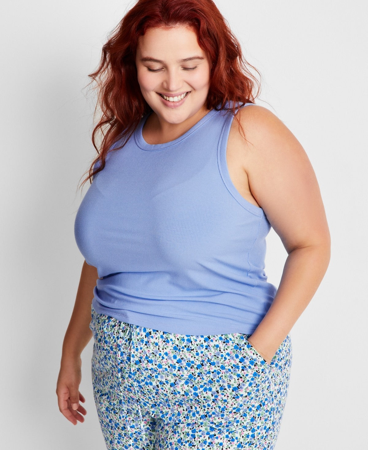 State of Day Ribbed High-Neck Sleep Top – Yacht Blue