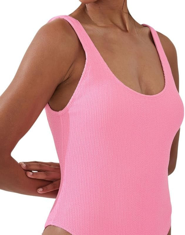 Cotton On Low-Back One-Piece Swimsuit – Malibu Pink Crinkle