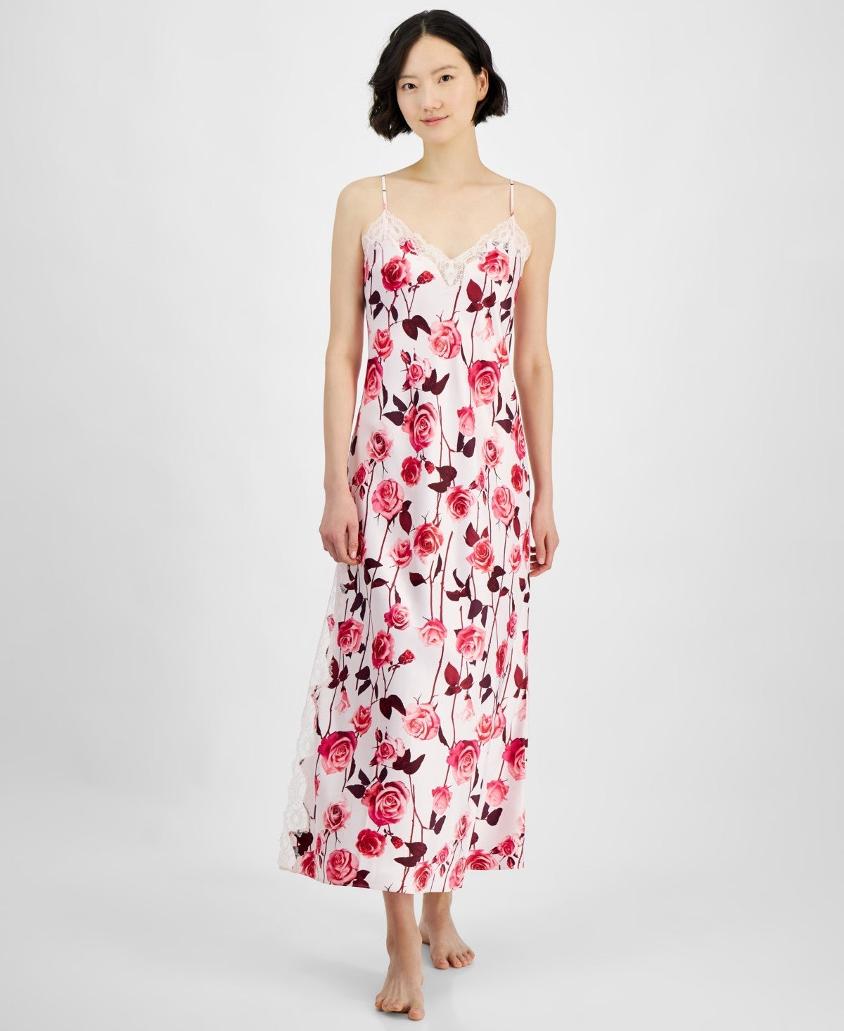 INC International Concepts Lace-Trim Satin Nightgown – Pink