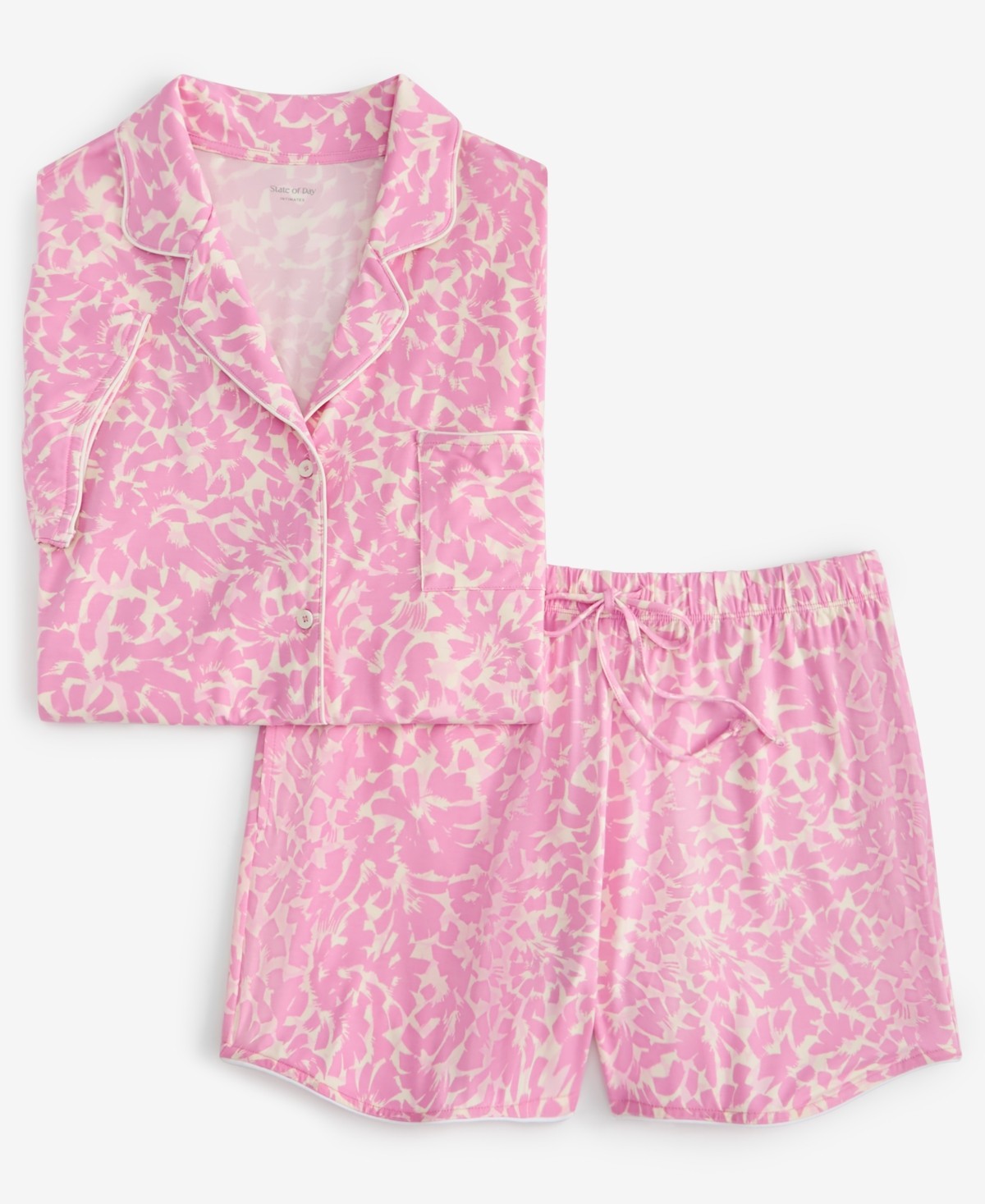State of Day Fluid Knit Notched-Collar Pajama Set – Pink