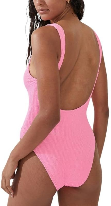 Cotton On Low-Back One-Piece Swimsuit – Malibu Pink Crinkle