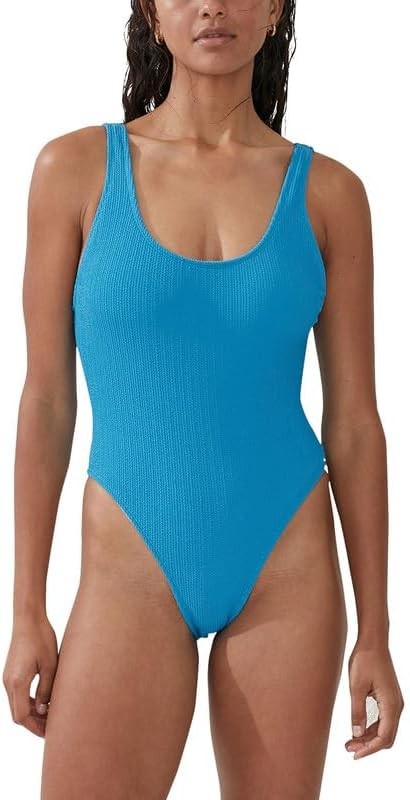 Cotton On Low-Back One-Piece Swimsuit – Bonnie Blue Crinkle