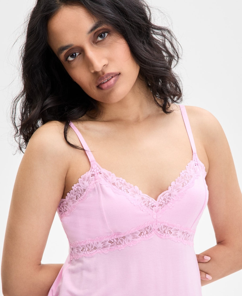 INC International Concepts Lace-Trim Knit Tank – Pink